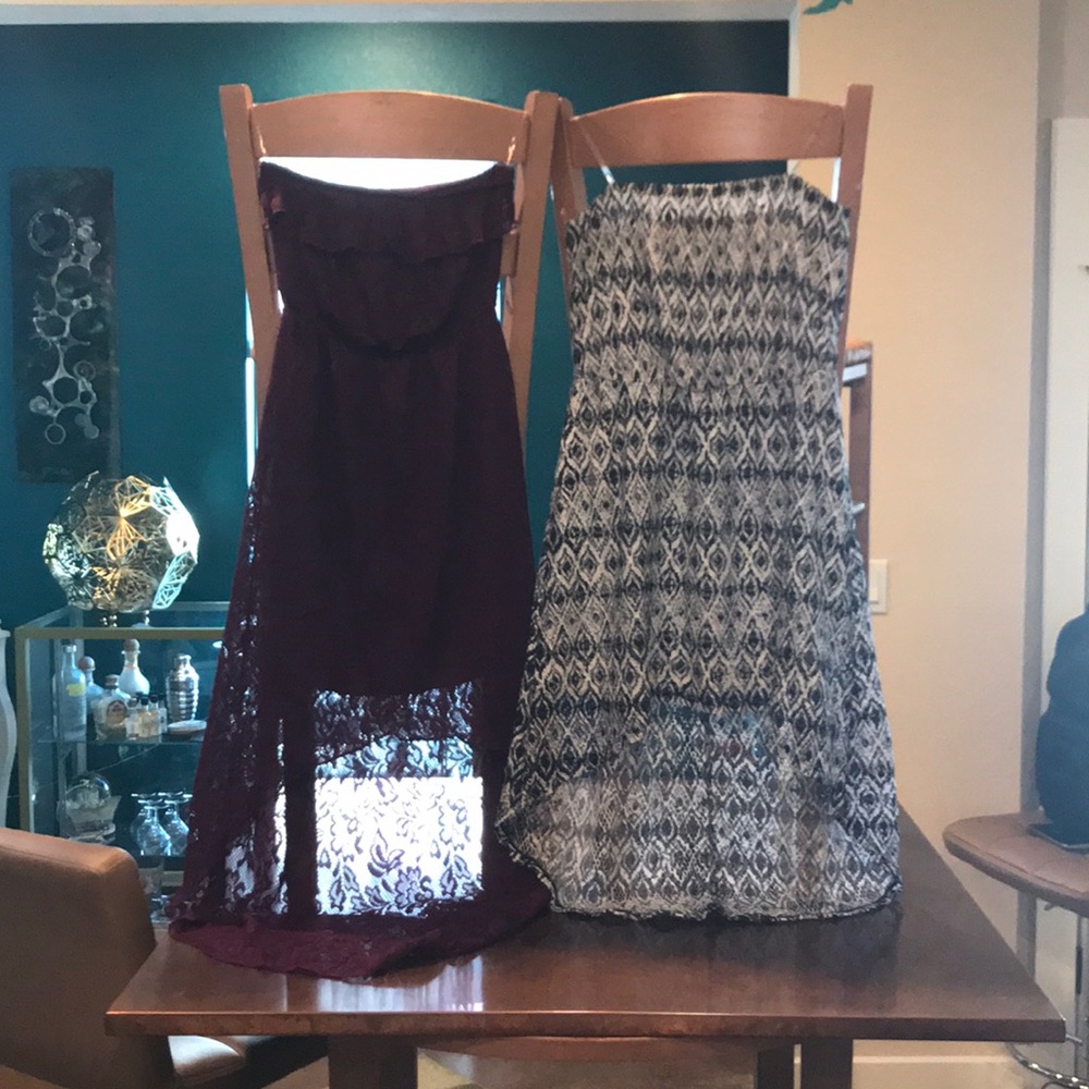 Two strapless high-low dresses